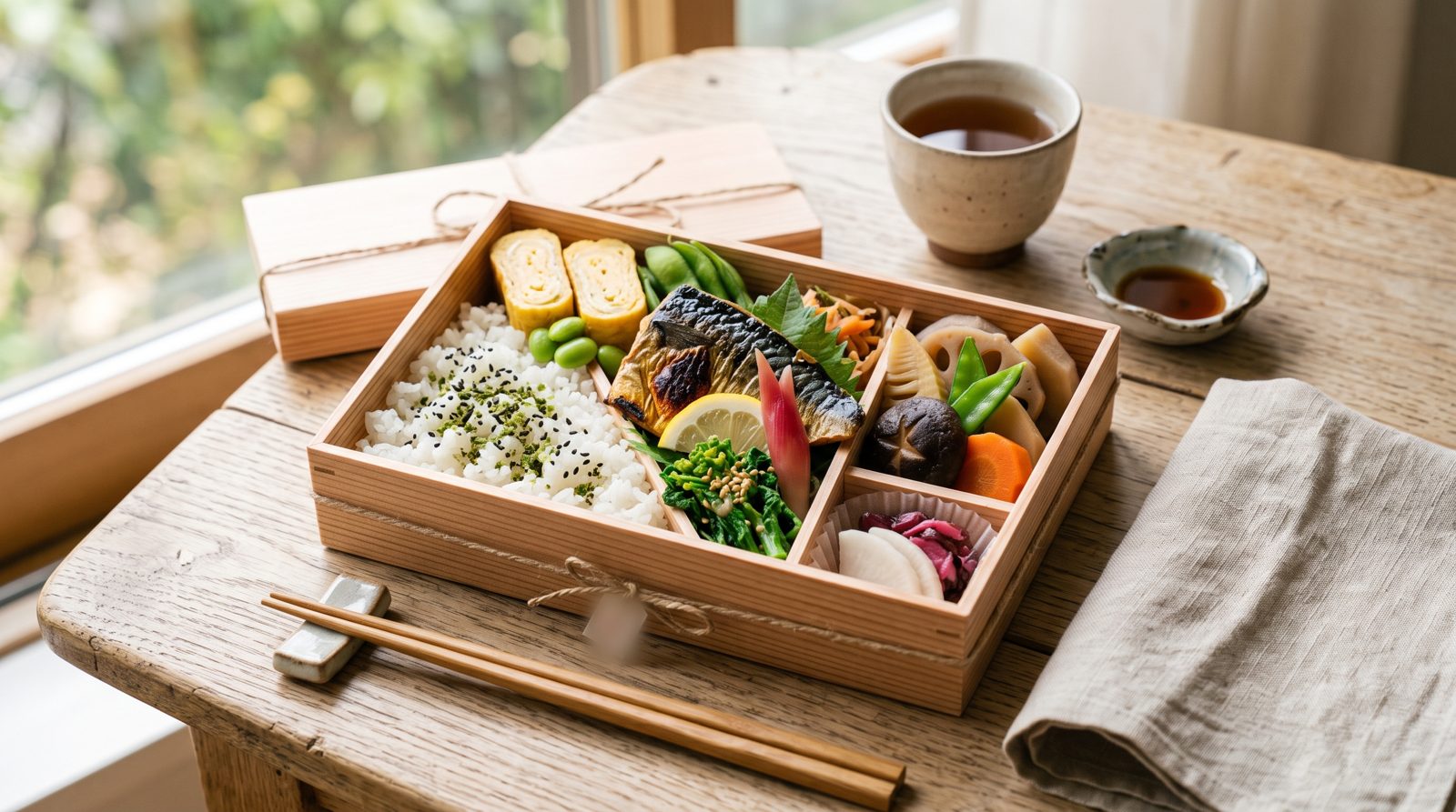 経木の折箱に盛られたお弁当